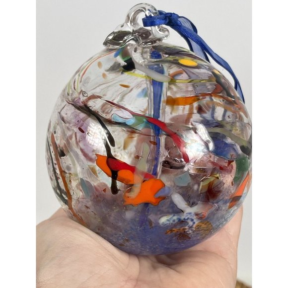 Glass Hand Blown Decorative Art Glass Ornament Multi-Color Swirls 3.5" - Picture 15 of 16